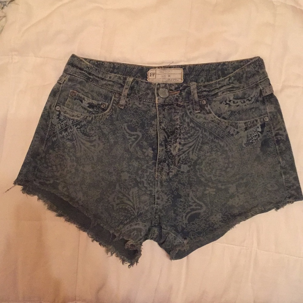 Free People Paisley Print Cut Off Jean Shorts